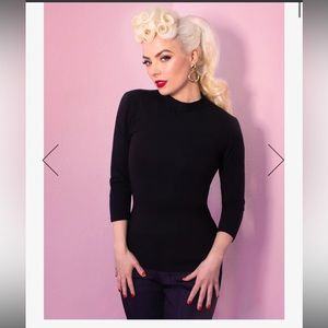 Vixen by Micheline Pitt 3/4 sleeve Bad Girl Top large in black